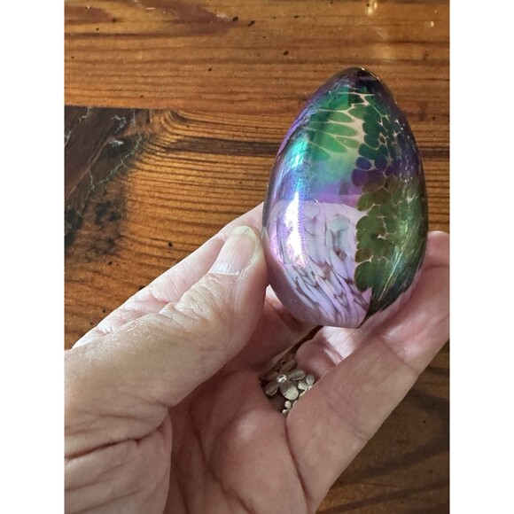 Vintage 1989 Mount Saint Helens Ash Iridescent Art Glass Egg Paperweight Signed - Picture 10 of 15